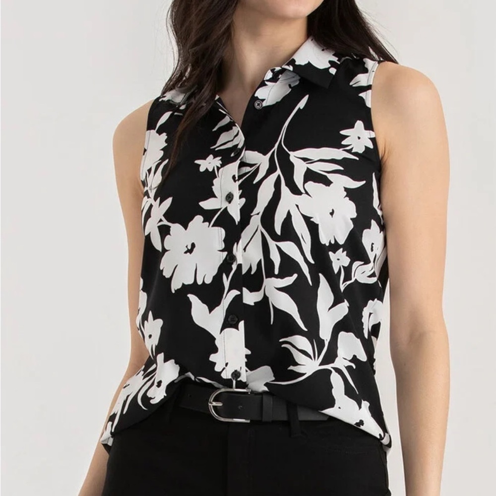 White House Black Market Floral Tank Top Womens Size S Tie Front Closure